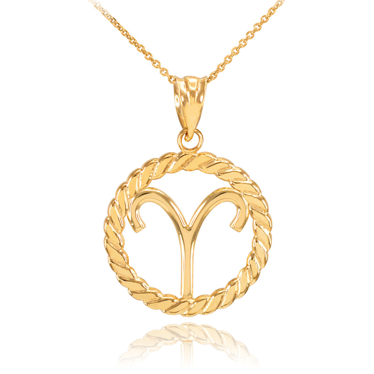 12 Gold Astrological Zodiac Sign in Circle Rope Pendant Necklace (Available in Yellow/Rose/White Gold)