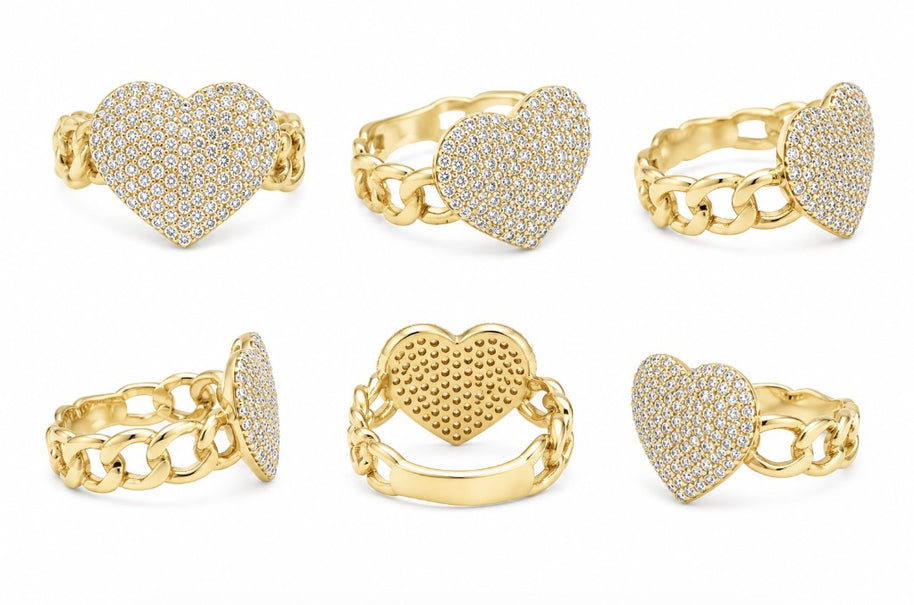 10K Yellow Gold Chino Link Heart with CZ Ring