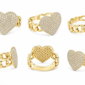 10K Yellow Gold Chino Link Heart with CZ Ring