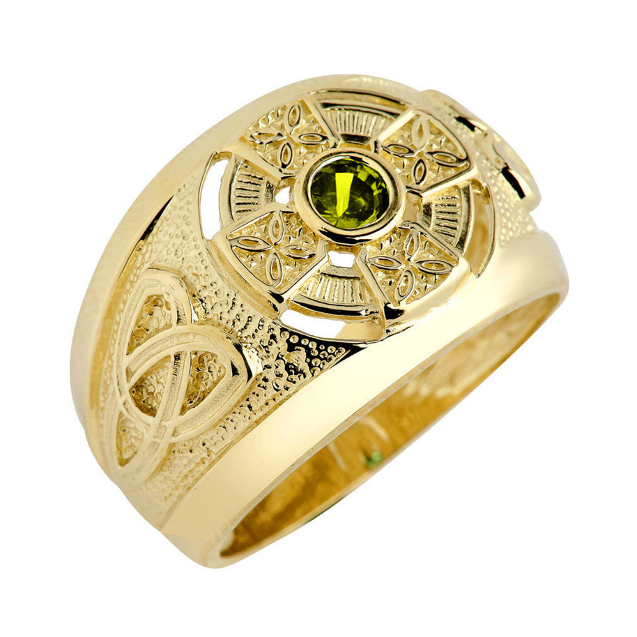 Gold Personalized Celtic Cross Birthstone Men's Ring(Available in Yellow And White Gold)