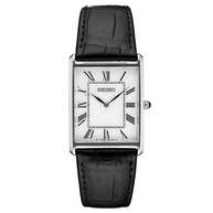 SWR049 Seiko Essentials Quartz White Dial Black Leather Men's Watch