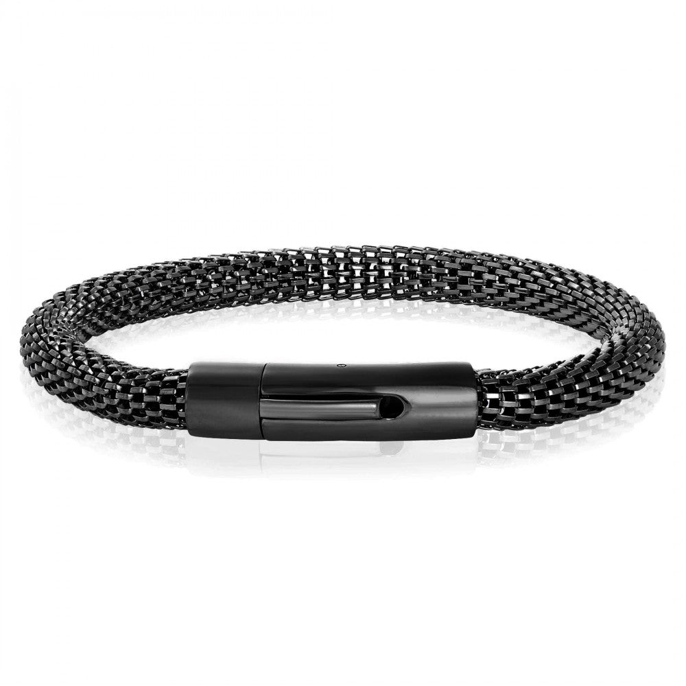 Invicta Men's Black Plated Steel Mesh Chain Bracelet (6mm) - 8 - Large
