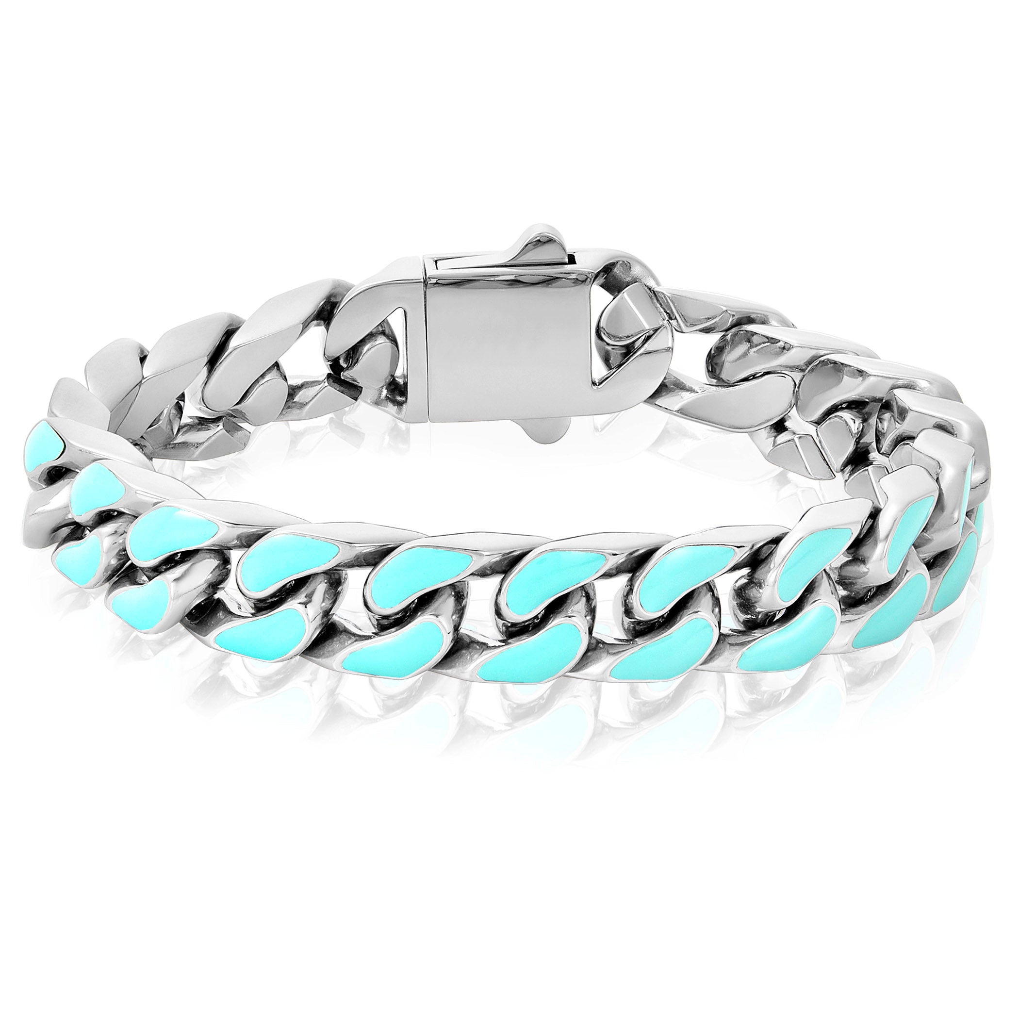 Invicta Men's Light Blue Enamel Steel Chain Bracelet - 8.5