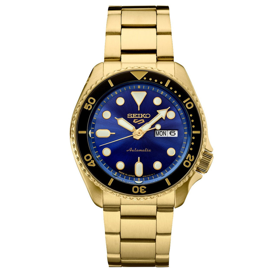 Seiko 5 Sports SRPK20 Blue Dial Gold Tone Men's Watch