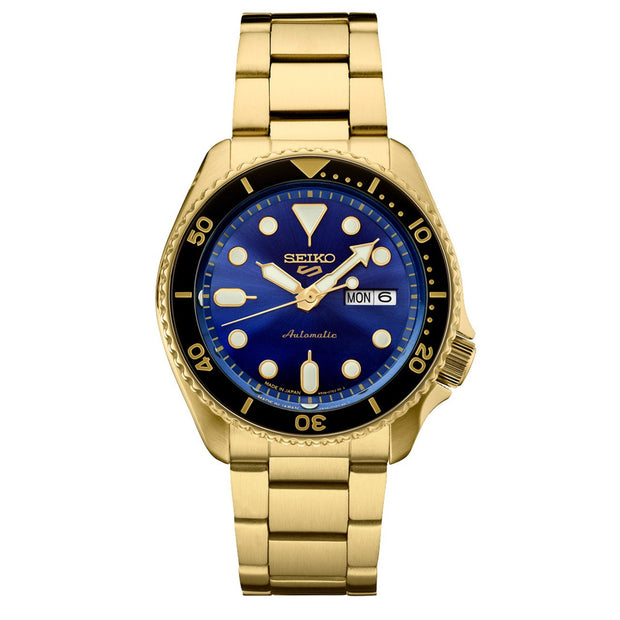 Seiko 5 Sports SRPK20 Blue Dial Gold Tone Men's Watch