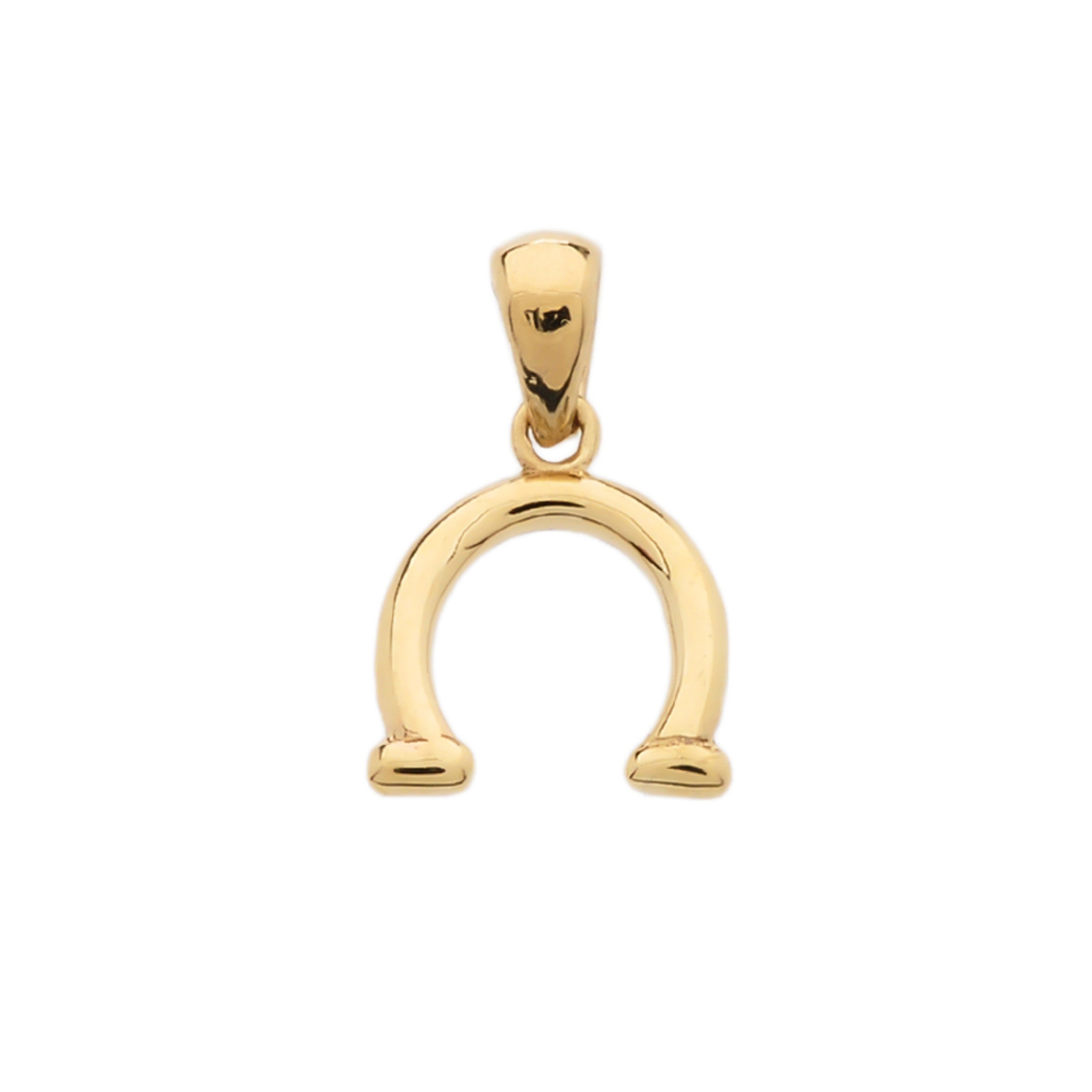 Reversible Diamond and High Polish Plain Horse Shoe Good Luck Gold Charm Dainty Pendant Necklace (Available in Yellow/Rose/White Gold)