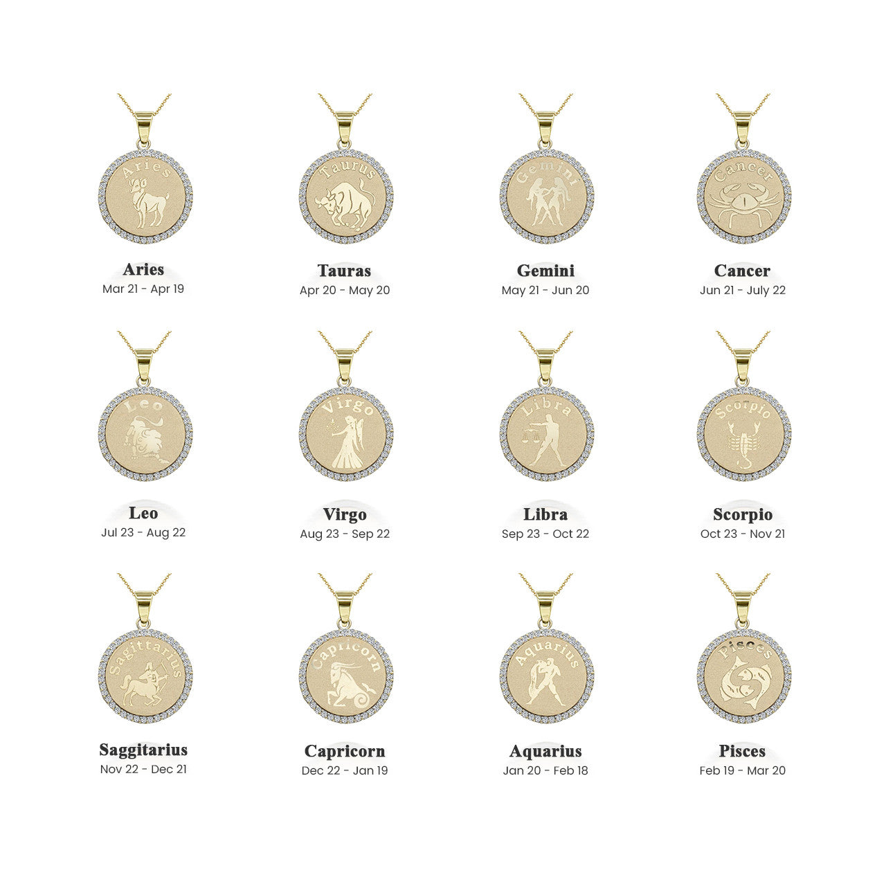 Gold Personalized Zodiac Sign Diamond Medallion Pendant Necklace (Available in Yellow/Rose/White Gold)