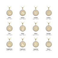 Gold Personalized Zodiac Sign Diamond Medallion Pendant Necklace (Available in Yellow/Rose/White Gold)