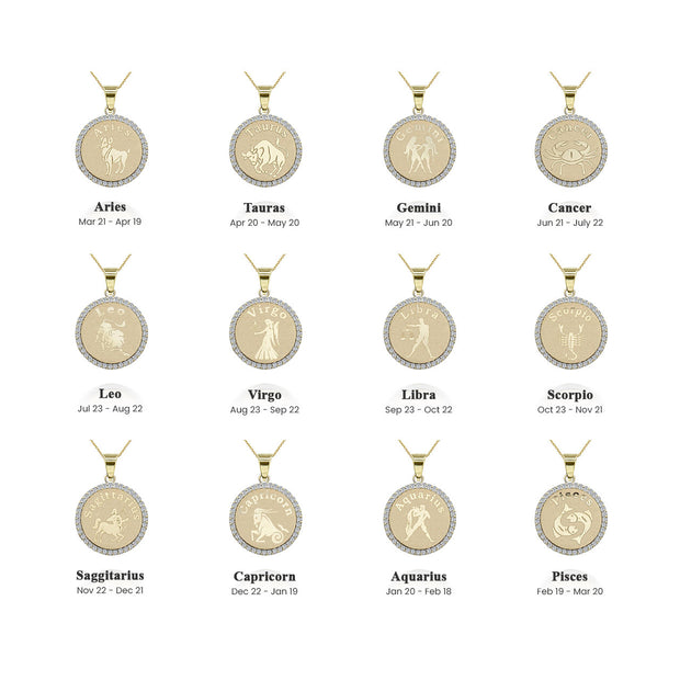 Gold Personalized Zodiac Sign Diamond Medallion Pendant Necklace (Available in Yellow/Rose/White Gold)