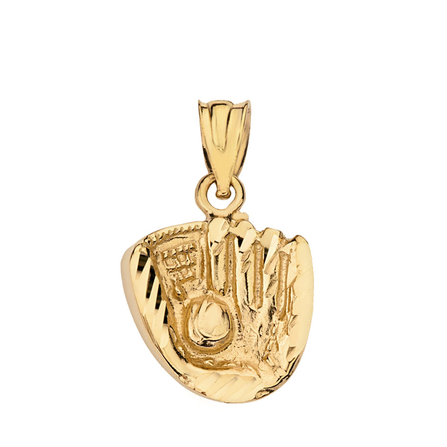 Solid Gold Diamond Cut Baseball Glove Pendant Necklace (Available in Yellow/Rose/White)