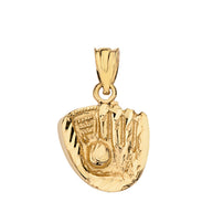Solid Gold Diamond Cut Baseball Glove Pendant Necklace (Available in Yellow/Rose/White)