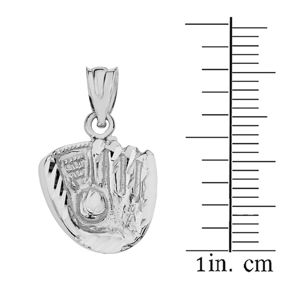 Sterling Silver Diamond Cut Baseball Glove Pendant Necklace