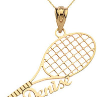 Gold Personalized Name Tennis Racket Sports Pendant Necklace (Available in Yellow/Rose/White Gold)