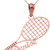 Gold Personalized Name Tennis Racket Sports Pendant Necklace (Available in Yellow/Rose/White Gold)