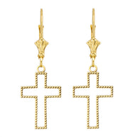 Two Sided Beaded Open Cross Earrings(Available in Yellow/Rose/White Gold)