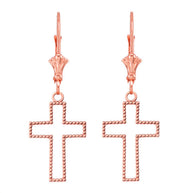 Two Sided Beaded Open Cross Earrings(Available in Yellow/Rose/White Gold)