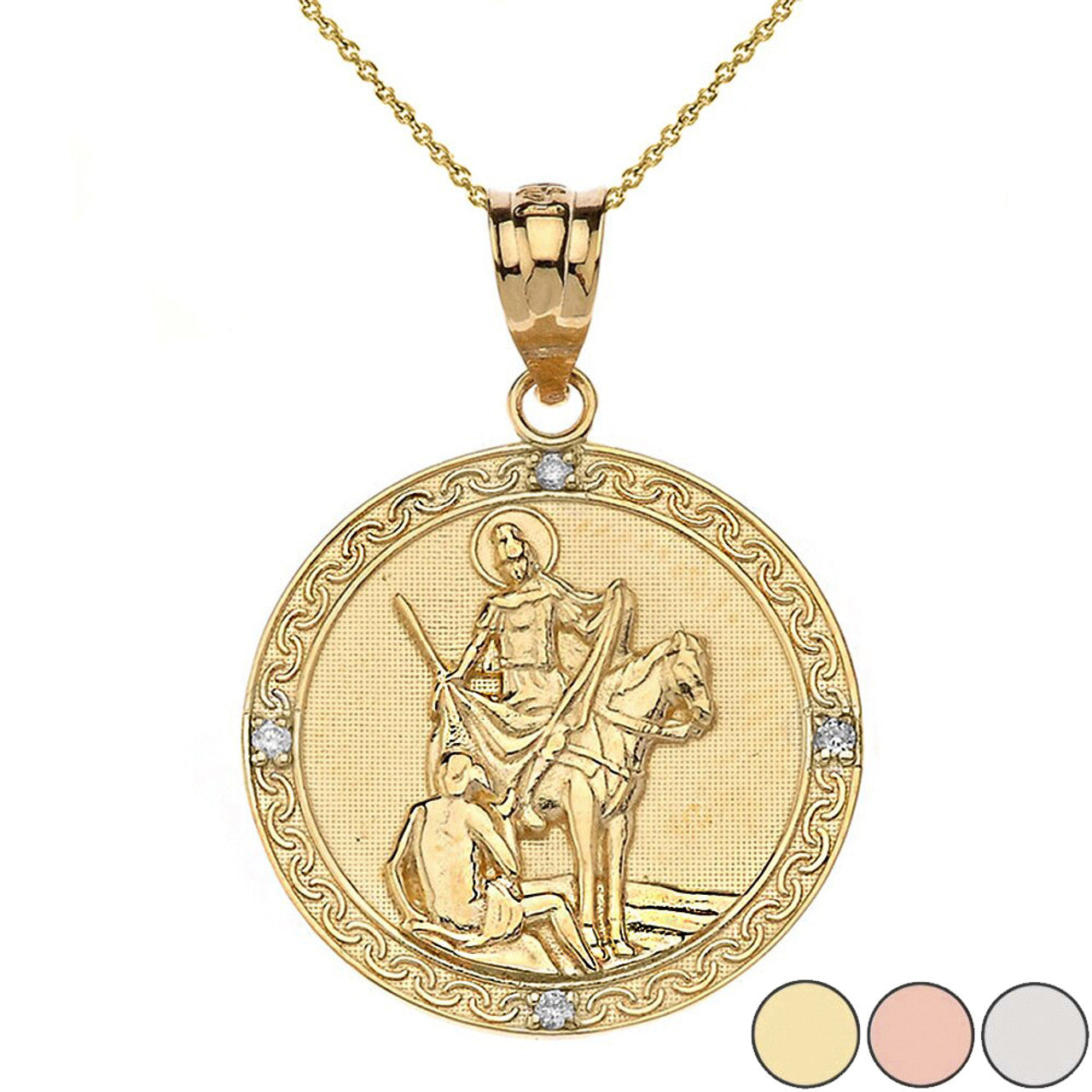 Engravable Diamond Saint Martin of Tours Pray For Us Circle Pendant Necklace (1.15