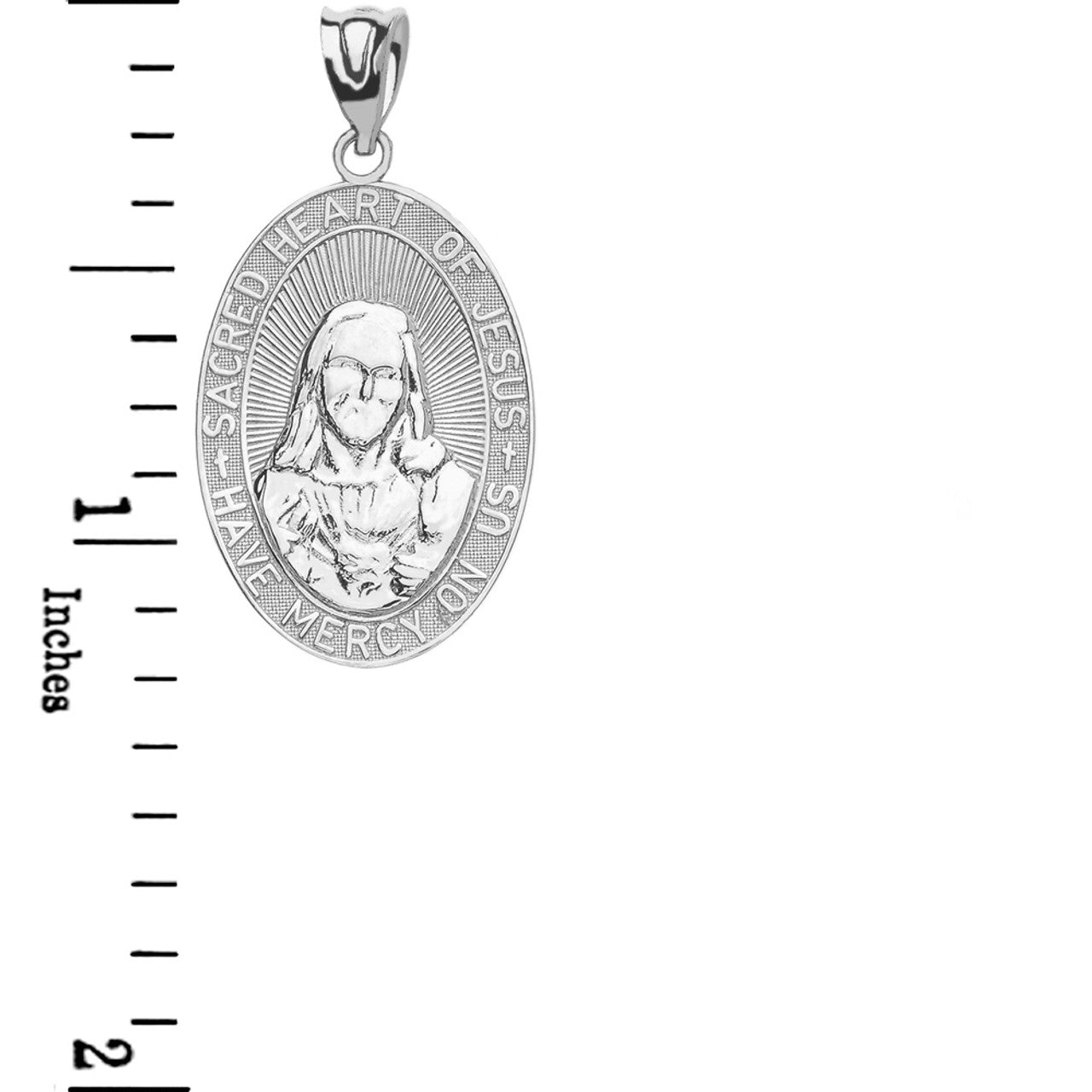 Sterling Silver Small Sacred Heart Of Jesus Pendant Necklace