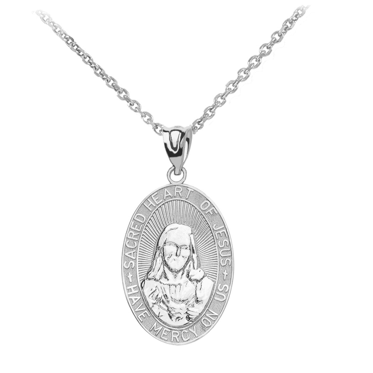 Sterling Silver Small Sacred Heart Of Jesus Pendant Necklace