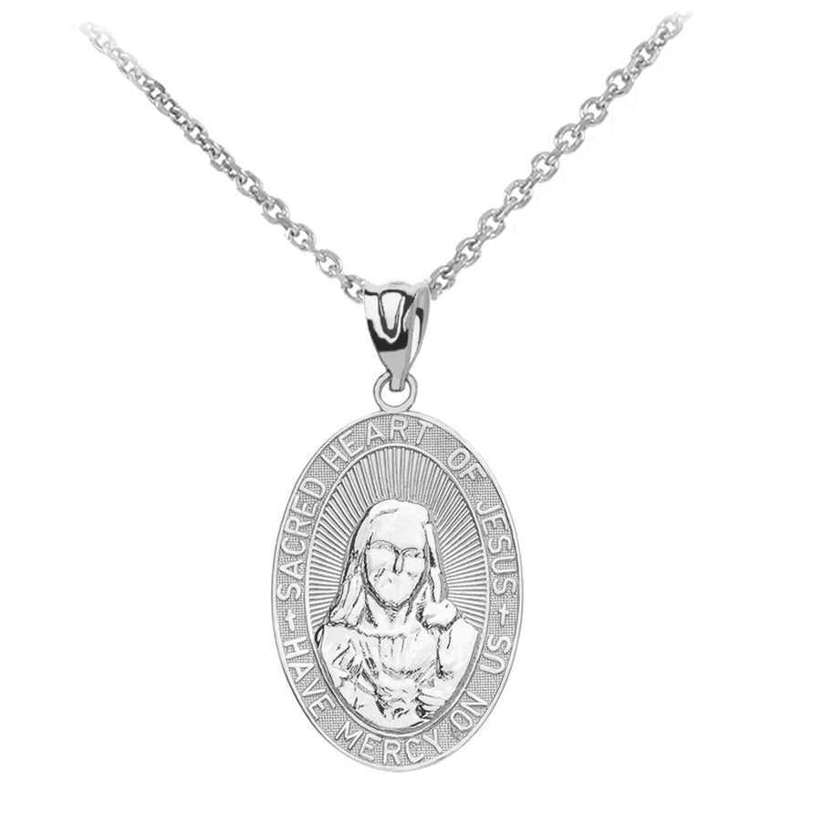 Sterling Silver Small Sacred Heart Of Jesus Pendant Necklace