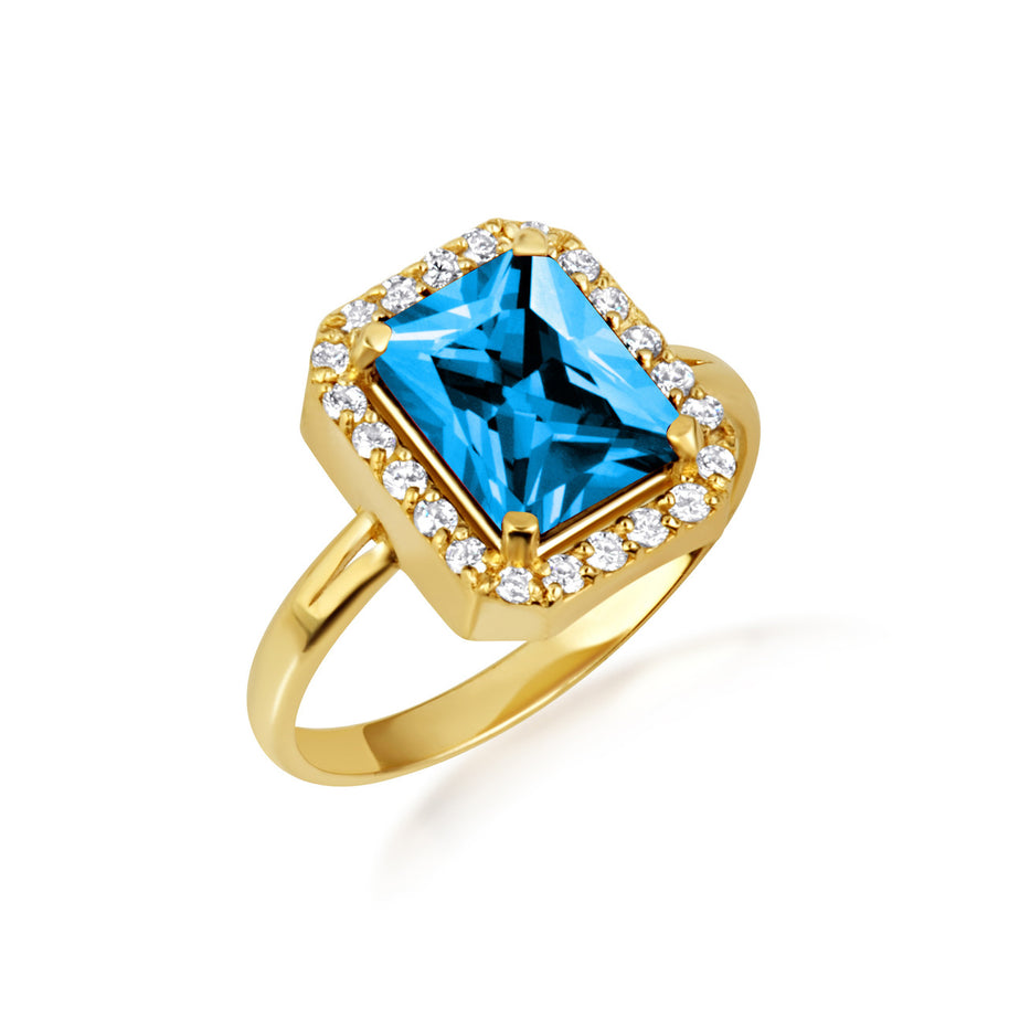 Gold Radiant Cut CZ Birthstone Halo Ring (Available in Yellow/Rose/White Gold)