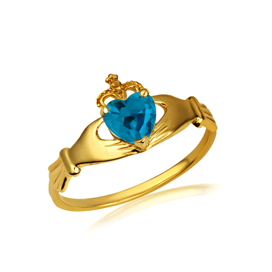 Gold Irish Celtic Claddagh Heart Birthstone Ring (Available in Yellow/White Gold)