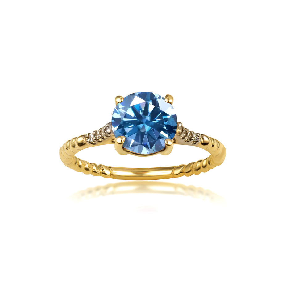 Gold Gemstone Ribbed Band Diamond Ring (Available in Yellow/Rose/White Gold)