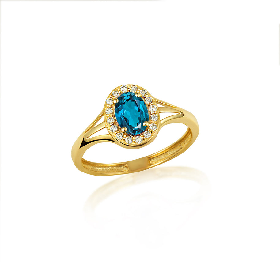 Gold Custom Oval Birthstone Cubic Zirconia Halo Ring (Available in Yellow/Rose/White Gold)