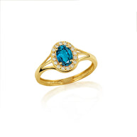 Gold Custom Oval Birthstone Cubic Zirconia Halo Ring (Available in Yellow/Rose/White Gold)