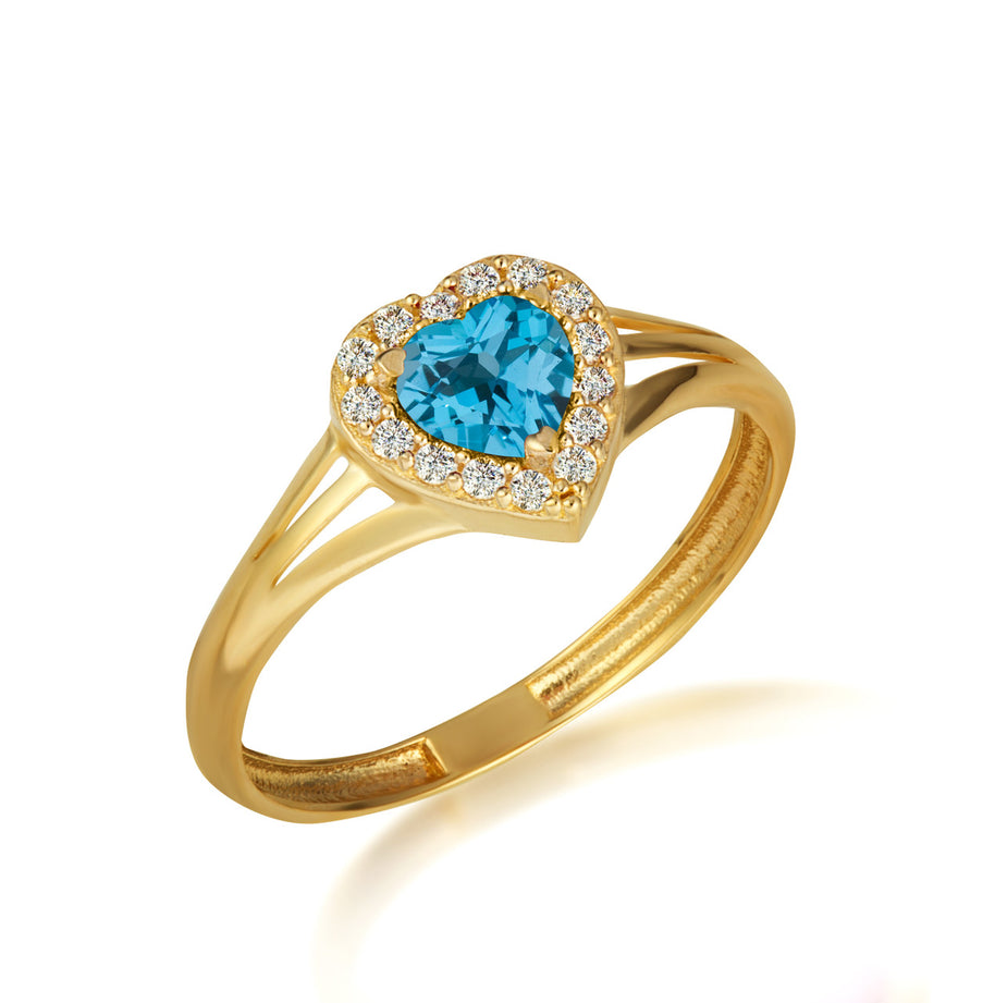 Gold Custom Heart Birthstone Cubic Zirconia Halo Ring (Available in Yellow/Rose/White Gold)