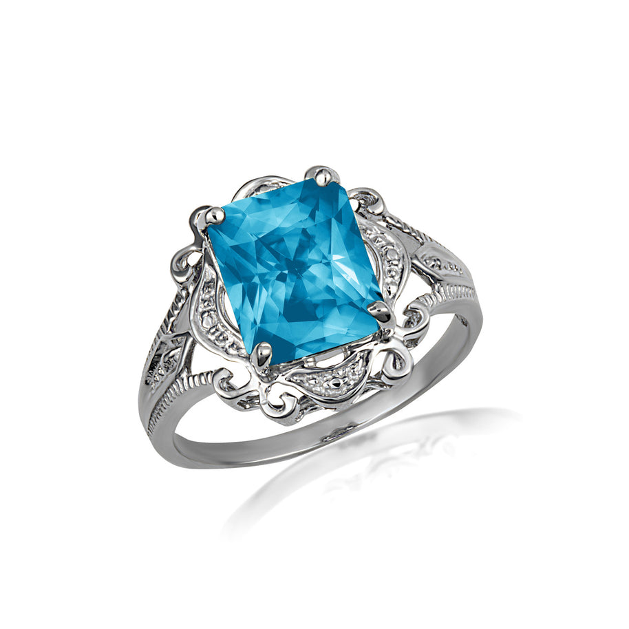 .925 Sterling Silver Custom Radiant Cut Birthstone Victorian Filigree Ring