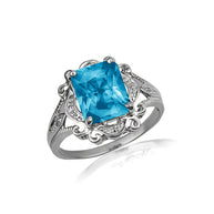 .925 Sterling Silver Custom Radiant Cut Birthstone Victorian Filigree Ring