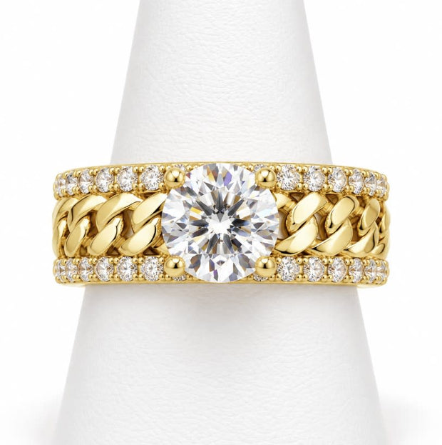 10K Yellow Gold Women's Curb Link CZ Solitaire Ring
