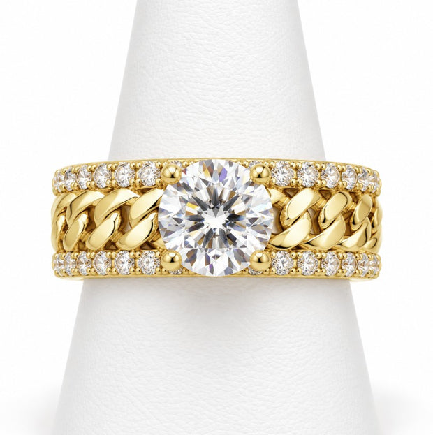 10K Yellow Gold Women's Curb Link CZ Solitaire Ring