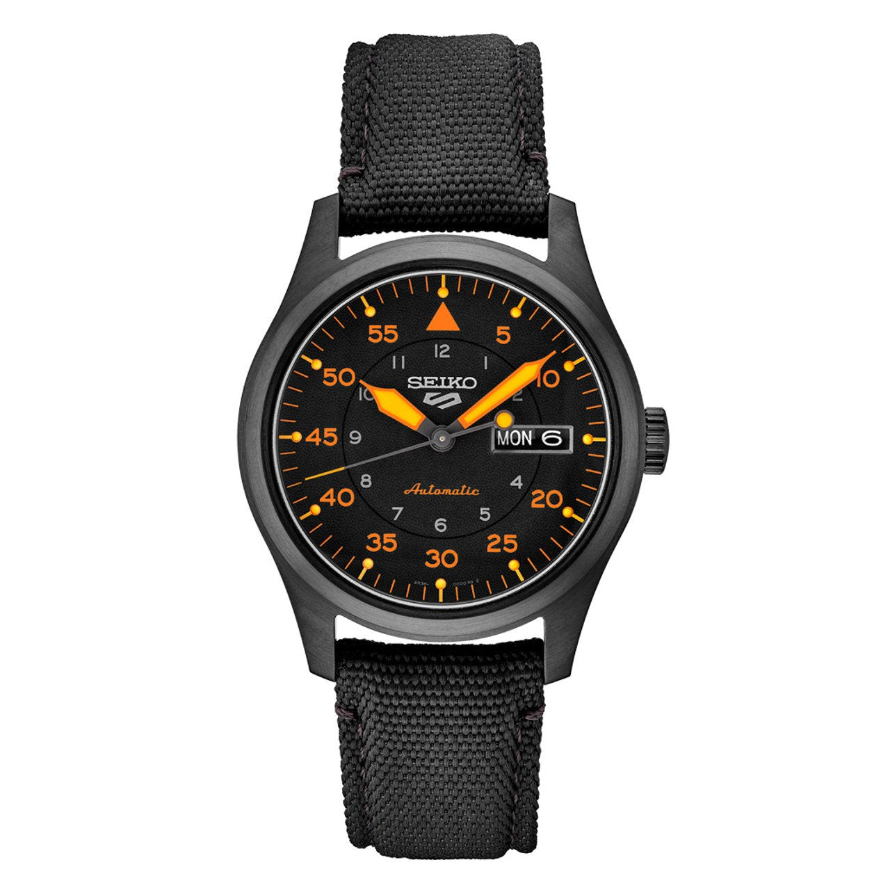 SRPH33 Seiko 5 Sports Automatic Black Dial Strap Pilots Men's Watch