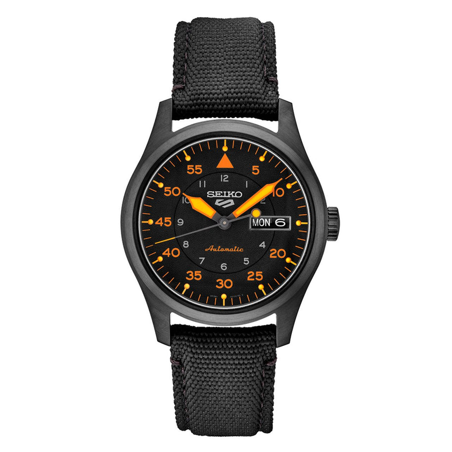 SRPH33 Seiko 5 Sports Automatic Black Dial Strap Pilots Men's Watch