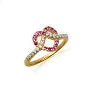 Gold Heart Chevron Gemstone Band Ring (Available in Yellow/Rose/White Gold)