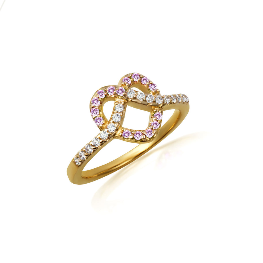 Gold Heart Chevron Gemstone Band Ring (Available in Yellow/Rose/White Gold)