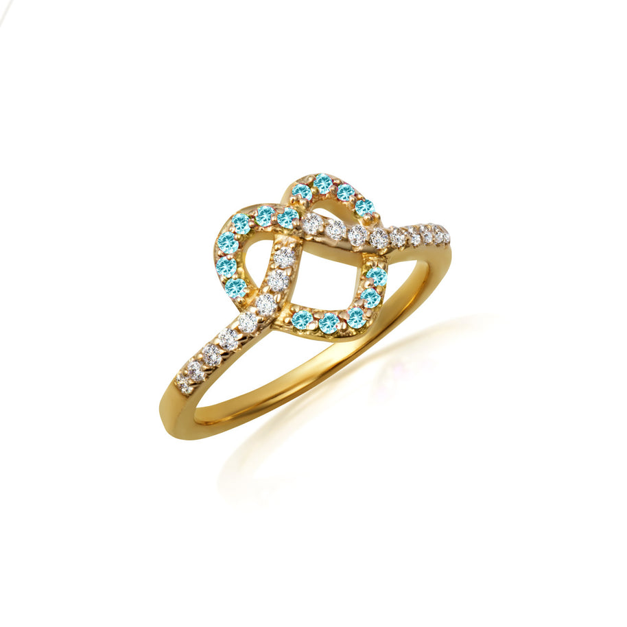 Gold Heart Chevron Gemstone Band Ring (Available in Yellow/Rose/White Gold)