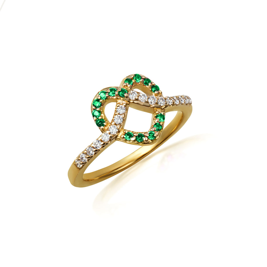 Gold Heart Chevron Gemstone Band Ring (Available in Yellow/Rose/White Gold)