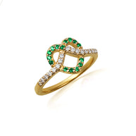 Gold Heart Chevron Gemstone Band Ring (Available in Yellow/Rose/White Gold)