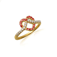 Gold Heart Chevron Gemstone Band Ring (Available in Yellow/Rose/White Gold)