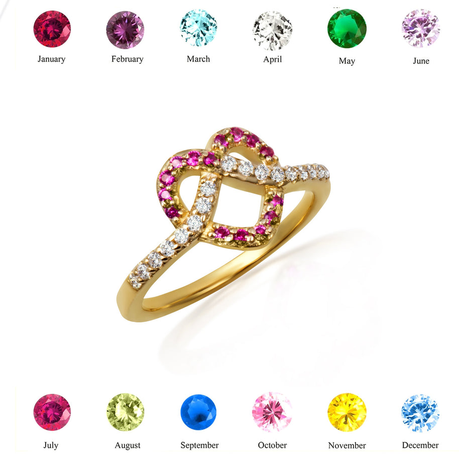 Gold Heart Chevron Gemstone Band Ring (Available in Yellow/Rose/White Gold)