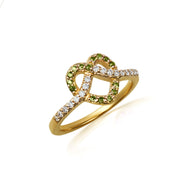 Gold Heart Chevron Gemstone Band Ring (Available in Yellow/Rose/White Gold)