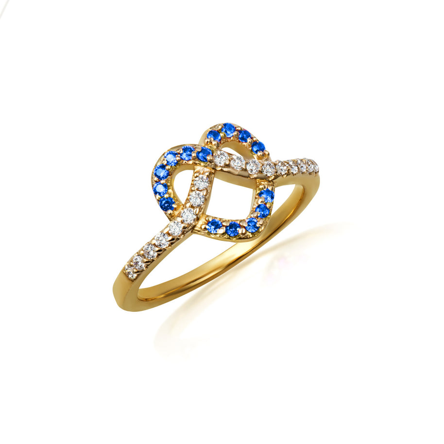 Gold Heart Chevron Gemstone Band Ring (Available in Yellow/Rose/White Gold)