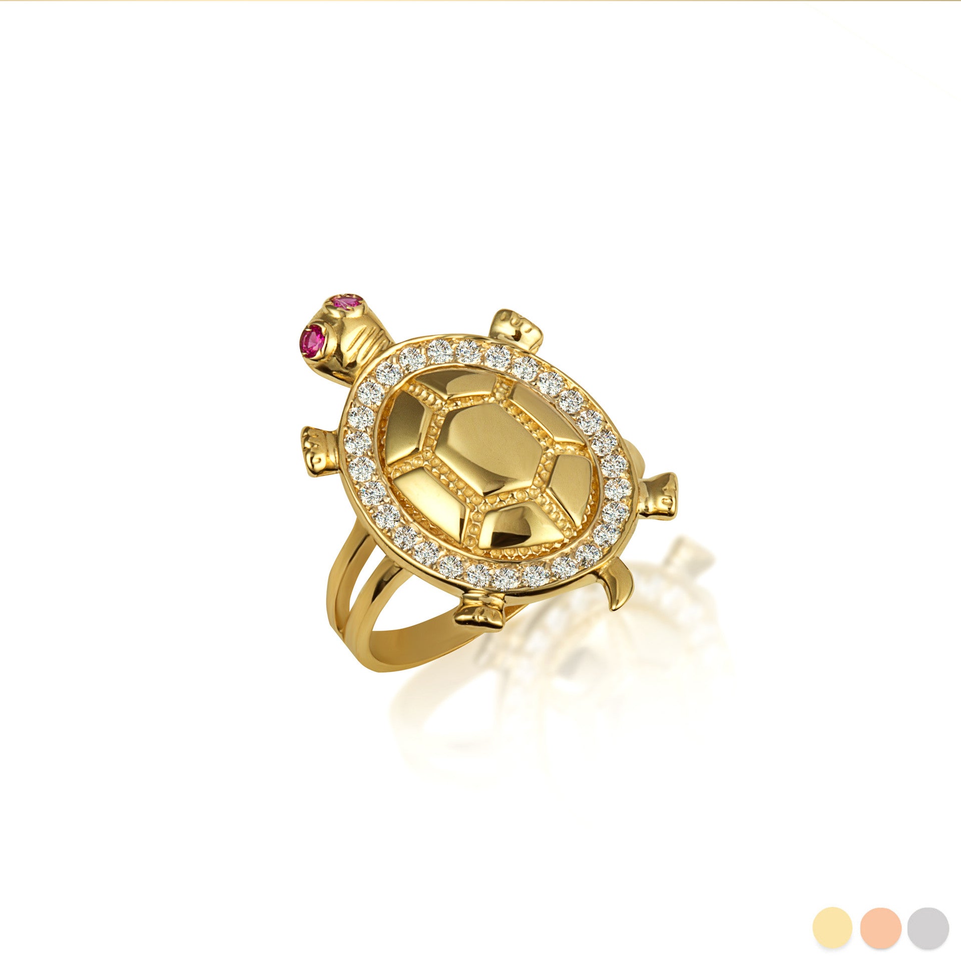 Gold Sea Turtle Cubic Zirconia Studded Ring 1.5mm (Available in Yellow/Rose/White Gold)