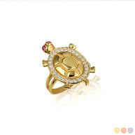 Gold Sea Turtle Cubic Zirconia Studded Ring 1.5mm (Available in Yellow/Rose/White Gold)