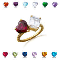 Gold Toi Et Moi Heart & Emerald Cut Gemstone Roped Twist Diamond Ring (Available in Yellow/Rose/White Gold)