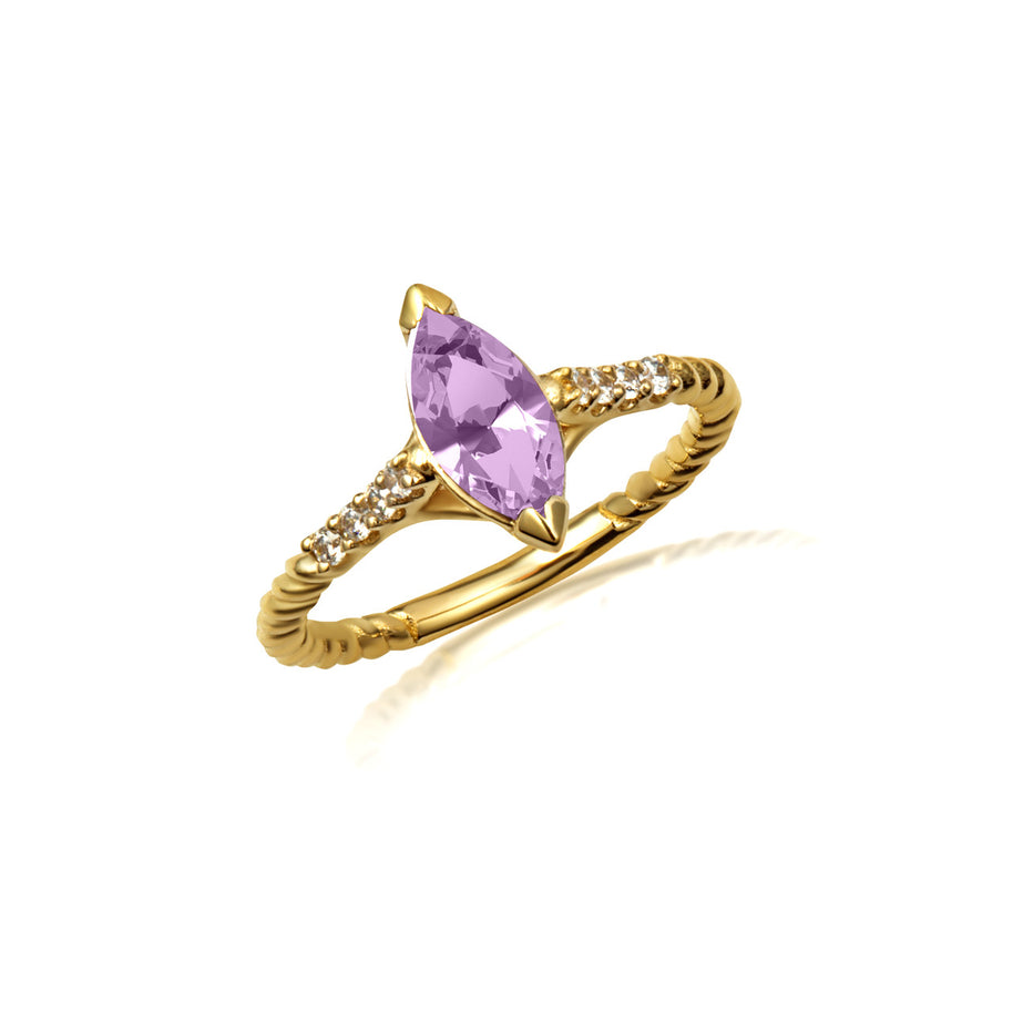 Gold Marquise Cut Gemstone Diamond Roped Twist Ring (Available in Yellow/Rose/White Gold)