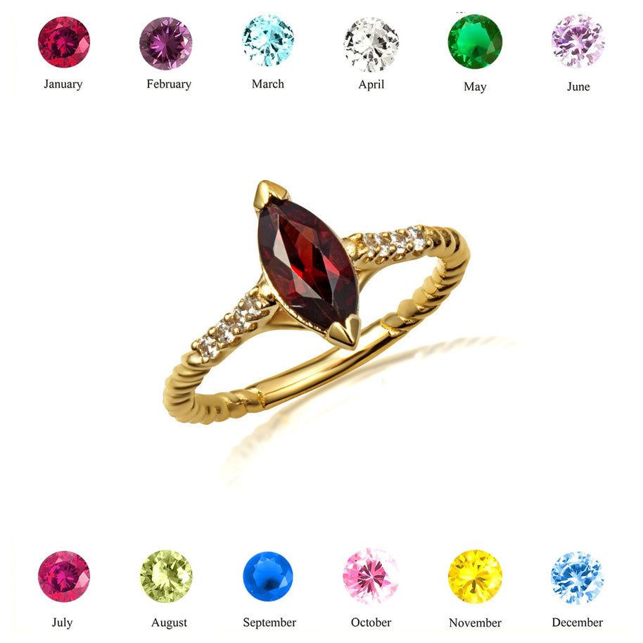 Gold Marquise Cut Gemstone Diamond Roped Twist Ring (Available in Yellow/Rose/White Gold)